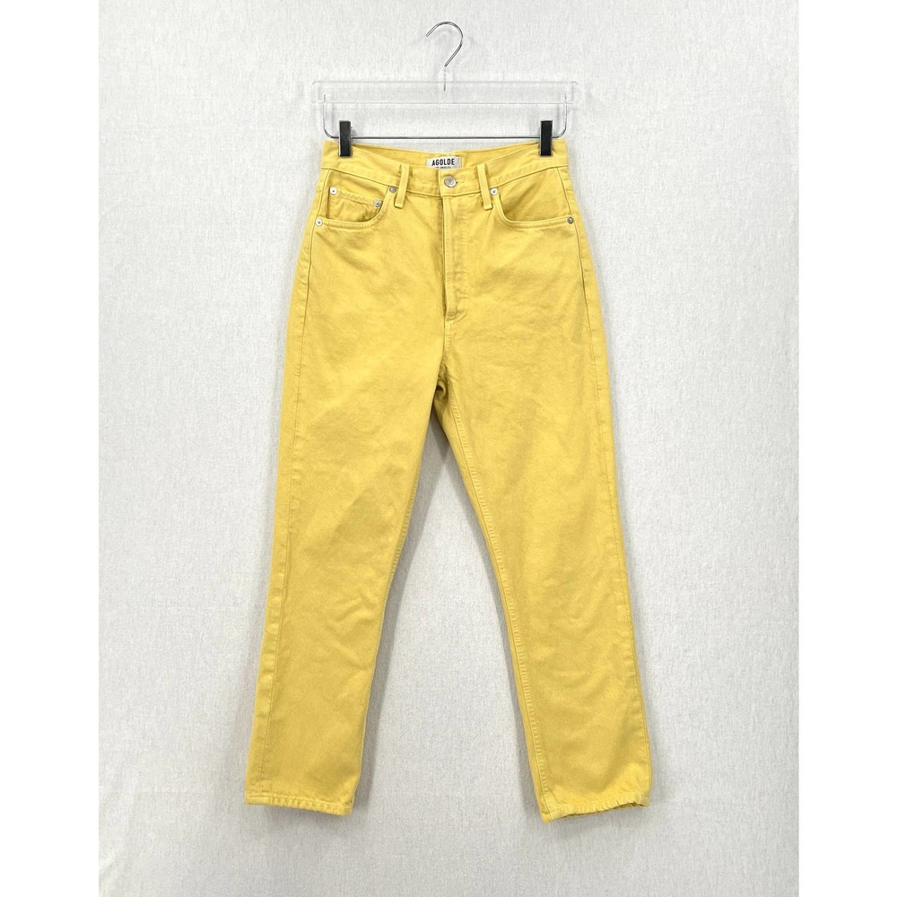 AGOLDE Jeans Womens 26 Yellow Riley High Rise Straight Crop Lemon Rigid Denim - Picture 4 of 15